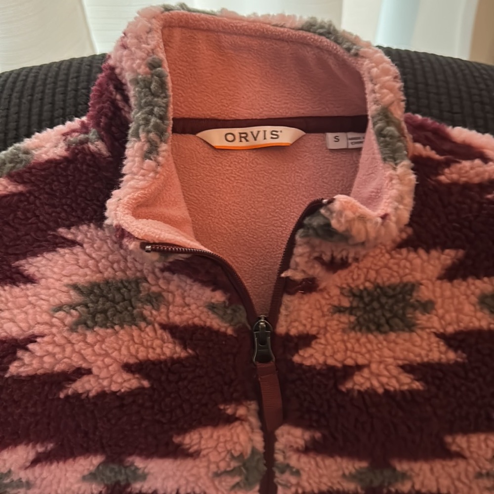 Orvis Aztec Southwest Deep Pile Sherpa Fleece Quarter Zip Pullover Pink Small NW - Picture 2 of 7
